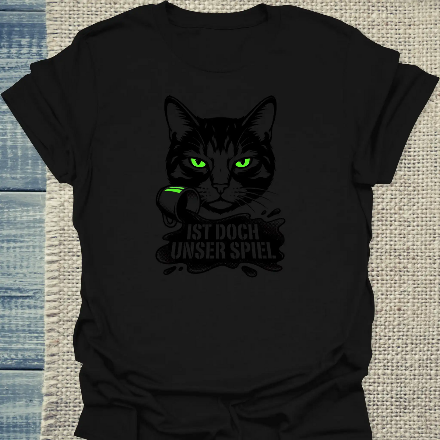 T-Shirt - Ist doch unser spiel - Unisex - Katze & Kaffee, Black Edition Schwarz