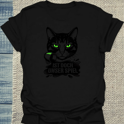 T-Shirt - Ist doch unser spiel - Unisex - Katze & Kaffee, Black Edition Schwarz