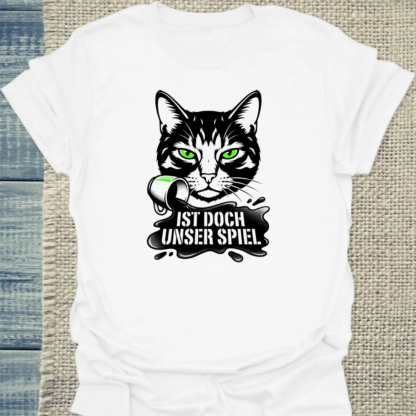 T-Shirt - Ist doch unser spiel - Unisex - Katze & Kaffee, Black Edition Weiß
