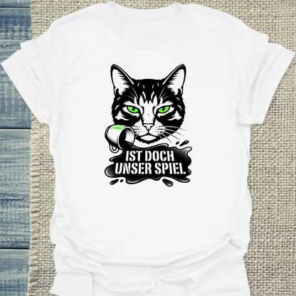 T-Shirt - Ist doch unser spiel - Unisex - Katze & Kaffee, Black Edition Weiß