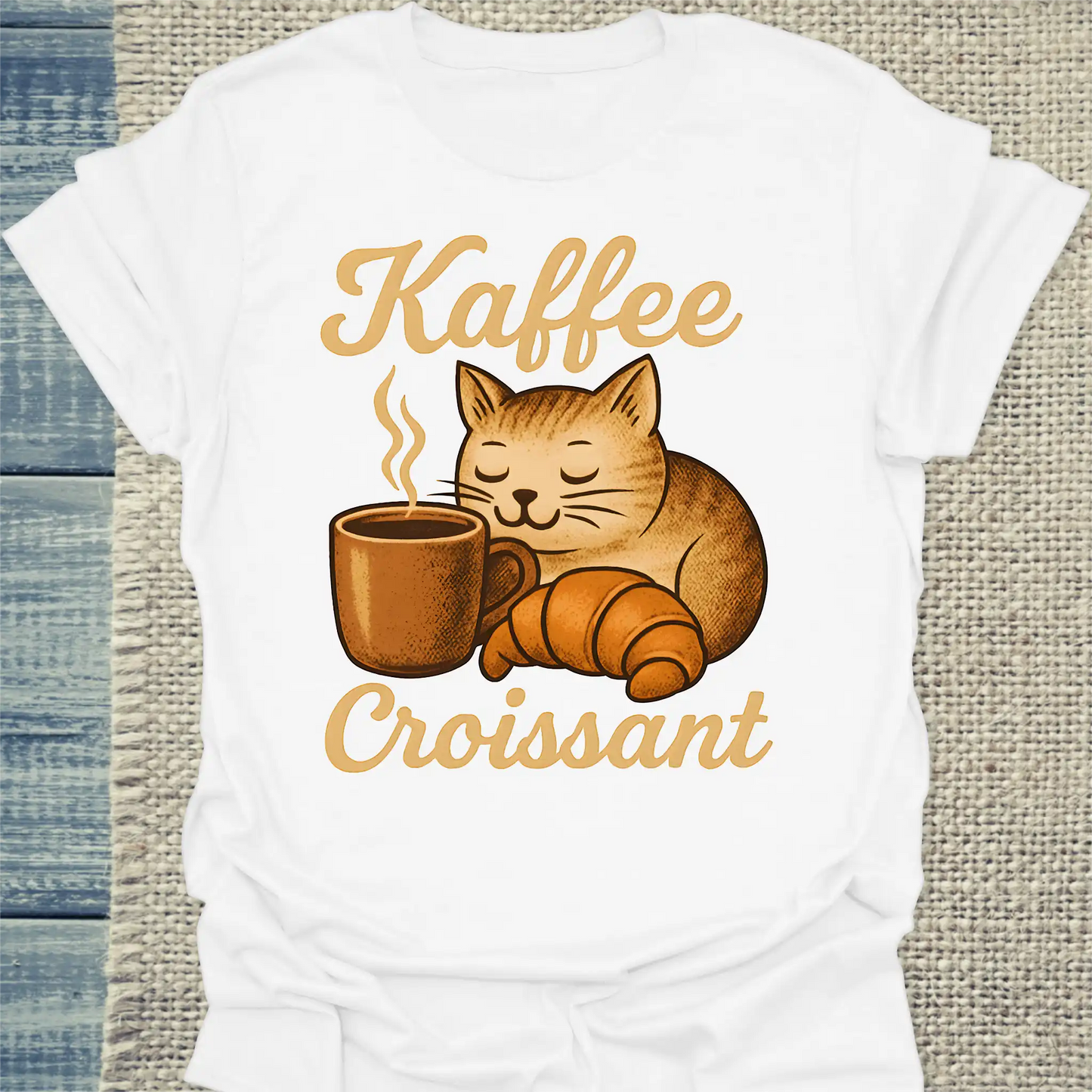 T-Shirt - Kaffee Croissant - Unisex - Katze, Kaffee Weiß