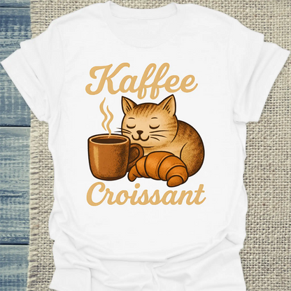 T-Shirt - Kaffee Croissant - Unisex - Katze, Kaffee Weiß