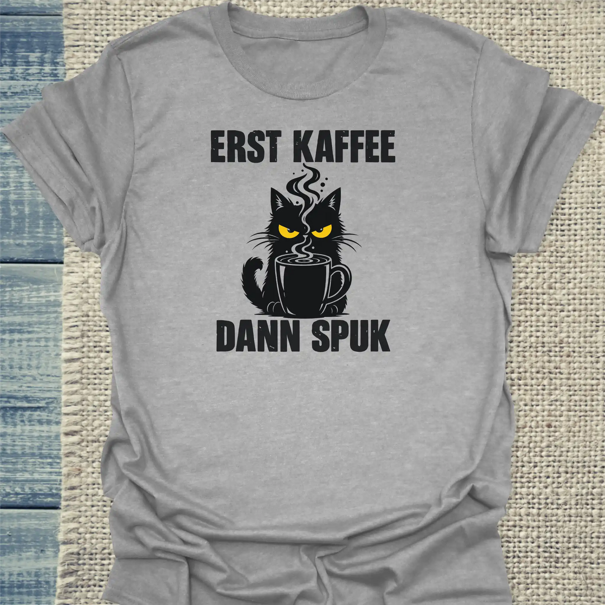 T-Shirt - Kaffee dann Spuk - Unisex - Katze & Kaffee, Halloween Grau