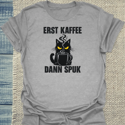 T-Shirt - Kaffee dann Spuk - Unisex - Katze & Kaffee, Halloween Grau