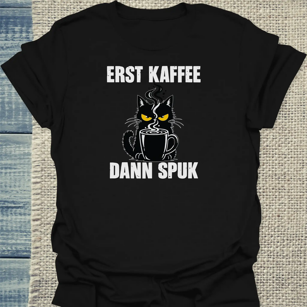T-Shirt - Kaffee dann Spuk - Unisex - Katze & Kaffee, Halloween Schwarz