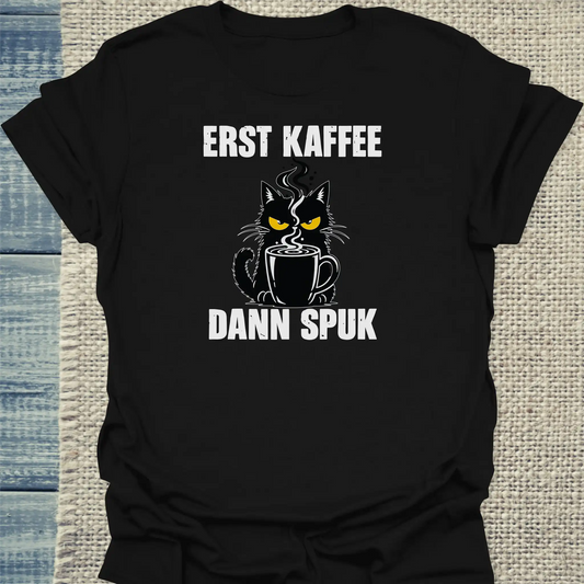 T-Shirt - Kaffee dann Spuk - Unisex - Katze & Kaffee, Halloween Schwarz