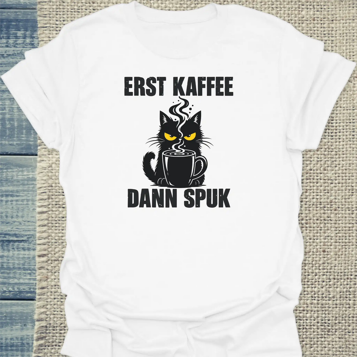 T-Shirt - Kaffee dann Spuk - Unisex - Katze & Kaffee, Halloween Weiß