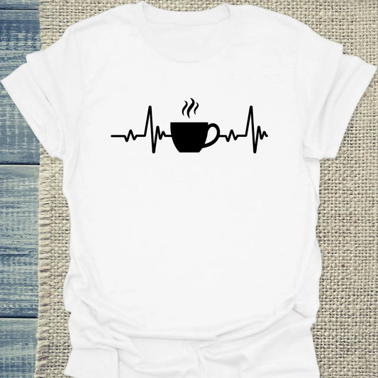 T-Shirt - Kaffee Herzschlag - Unisex - Kaffee Weiß
