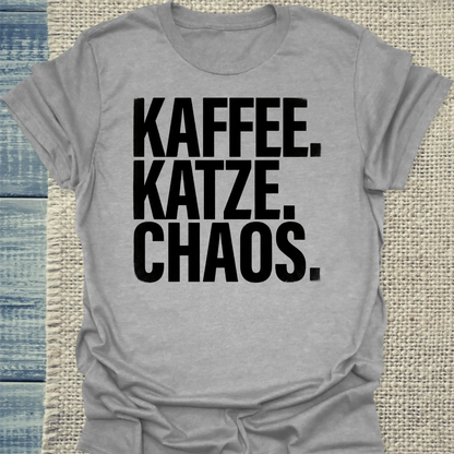 T-Shirt - Kaffee. Katze. Chaos. - Unisex - Katze & Kaffee, Black Edition Grau