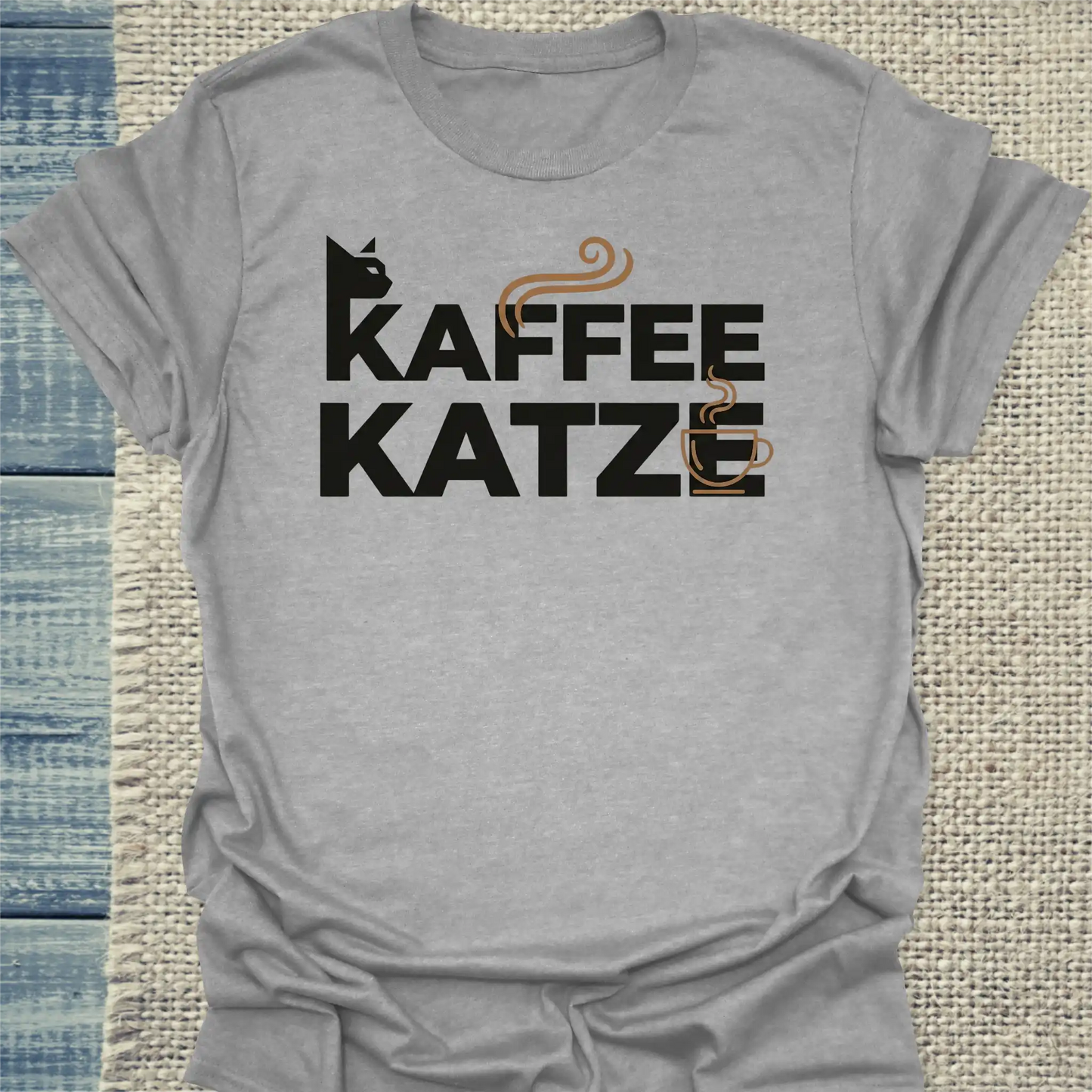 T-Shirt - Kaffee - Katze - Unisex - Katze & Kaffee Grau
