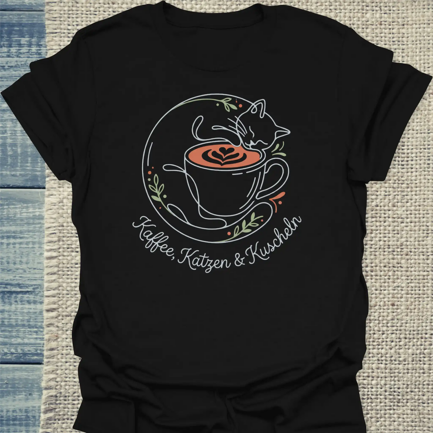 T-Shirt - Kaffee Katzen Kuscheln - Unisex - Katze & Kaffee Schwarz