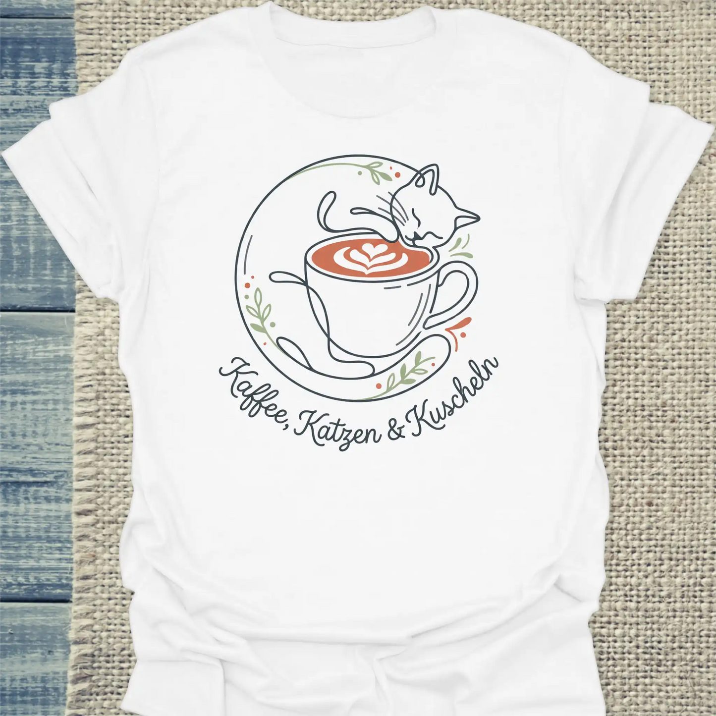 T-Shirt - Kaffee Katzen Kuscheln - Unisex - Katze & Kaffee Weiß