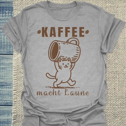 T-Shirt - Kaffee macht Laune - Unisex - Katze & Kaffee Grau