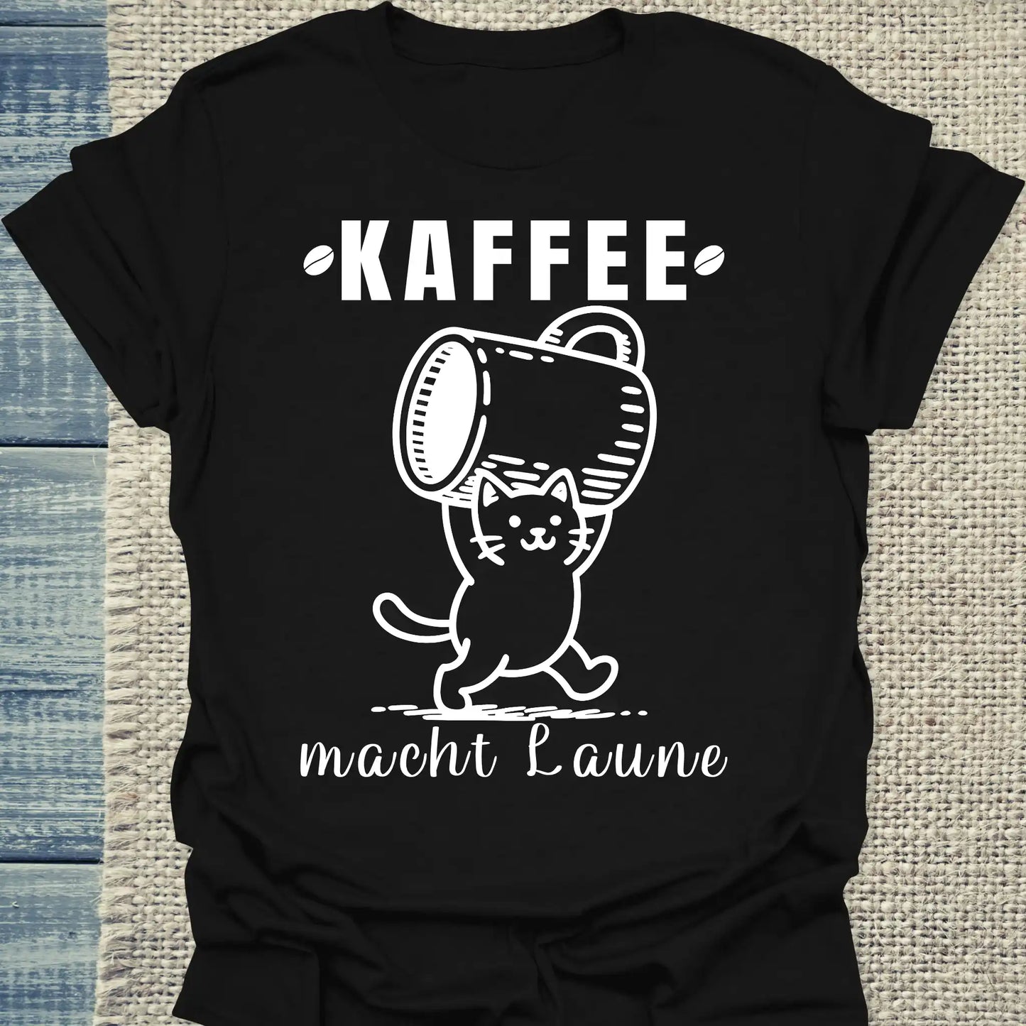 T-Shirt - Kaffee macht Laune - Unisex - Katze & Kaffee Schwarz