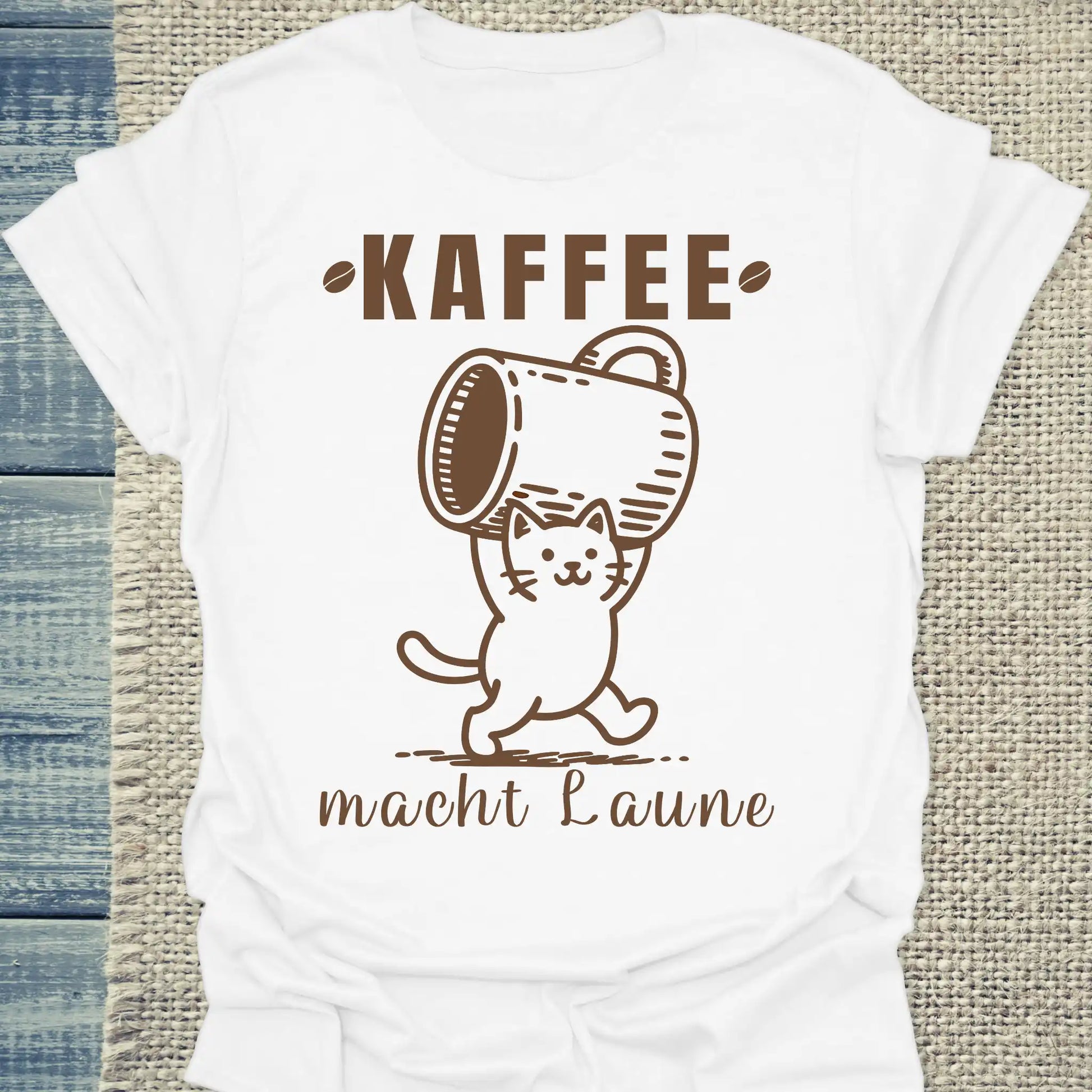 T-Shirt - Kaffee macht Laune - Unisex - Katze & Kaffee Weiß
