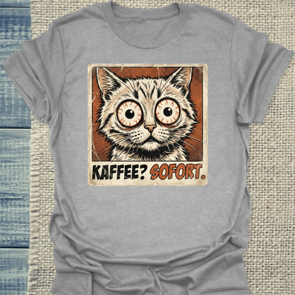 T-Shirt - Kaffee? Sofort - Unisex - Katze & Kaffee Grau