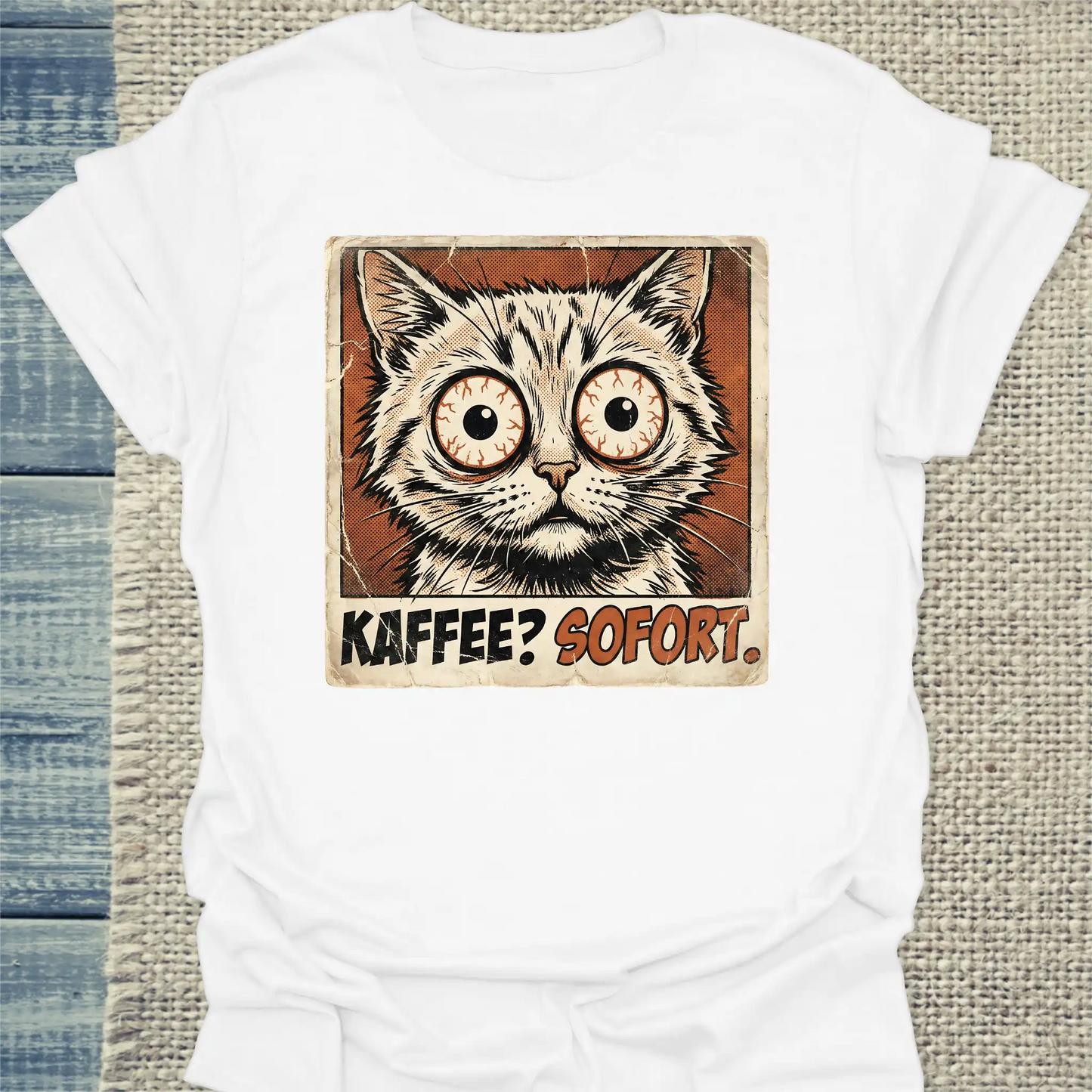 T-Shirt - Kaffee? Sofort - Unisex - Katze & Kaffee Weiß