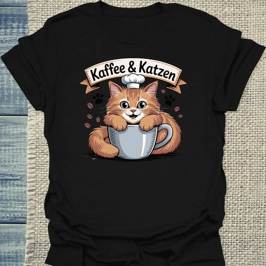 T-Shirt - Kaffee und Katzen - Unisex - Katze & Kaffee Schwarz