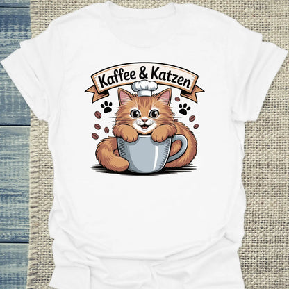 T-Shirt - Kaffee und Katzen - Unisex - Katze & Kaffee Weiß