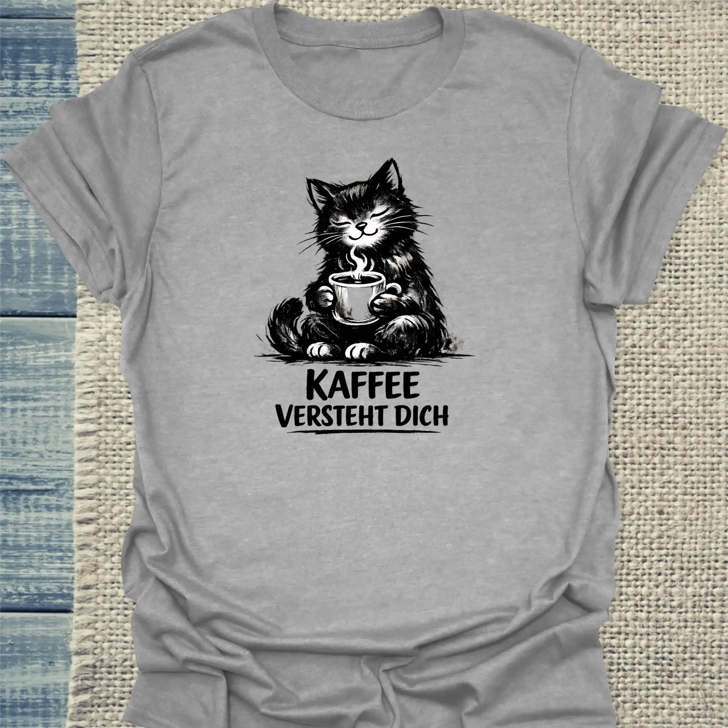 T-Shirt - Kaffee versteht Dich - Unisex - Katze & Kaffee Grau