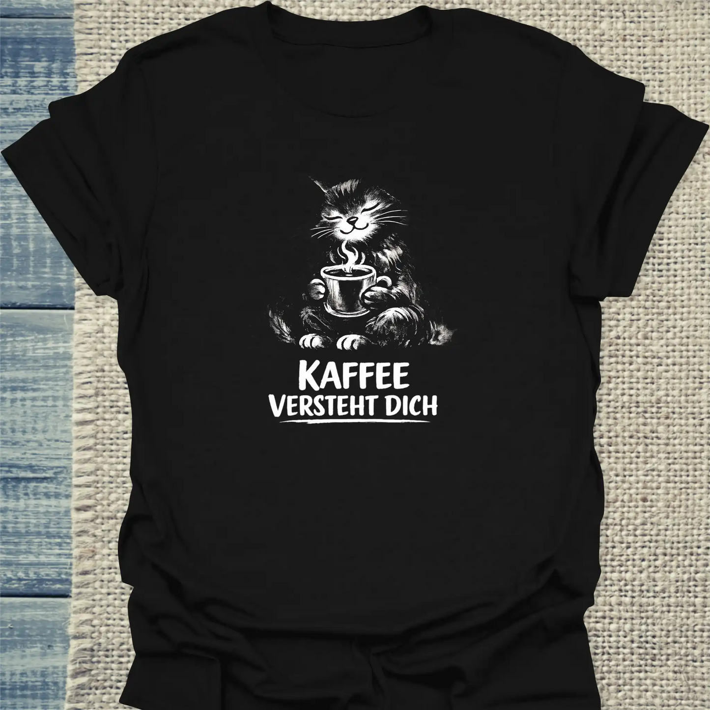 T-Shirt - Kaffee versteht Dich - Unisex - Katze & Kaffee Schwarz