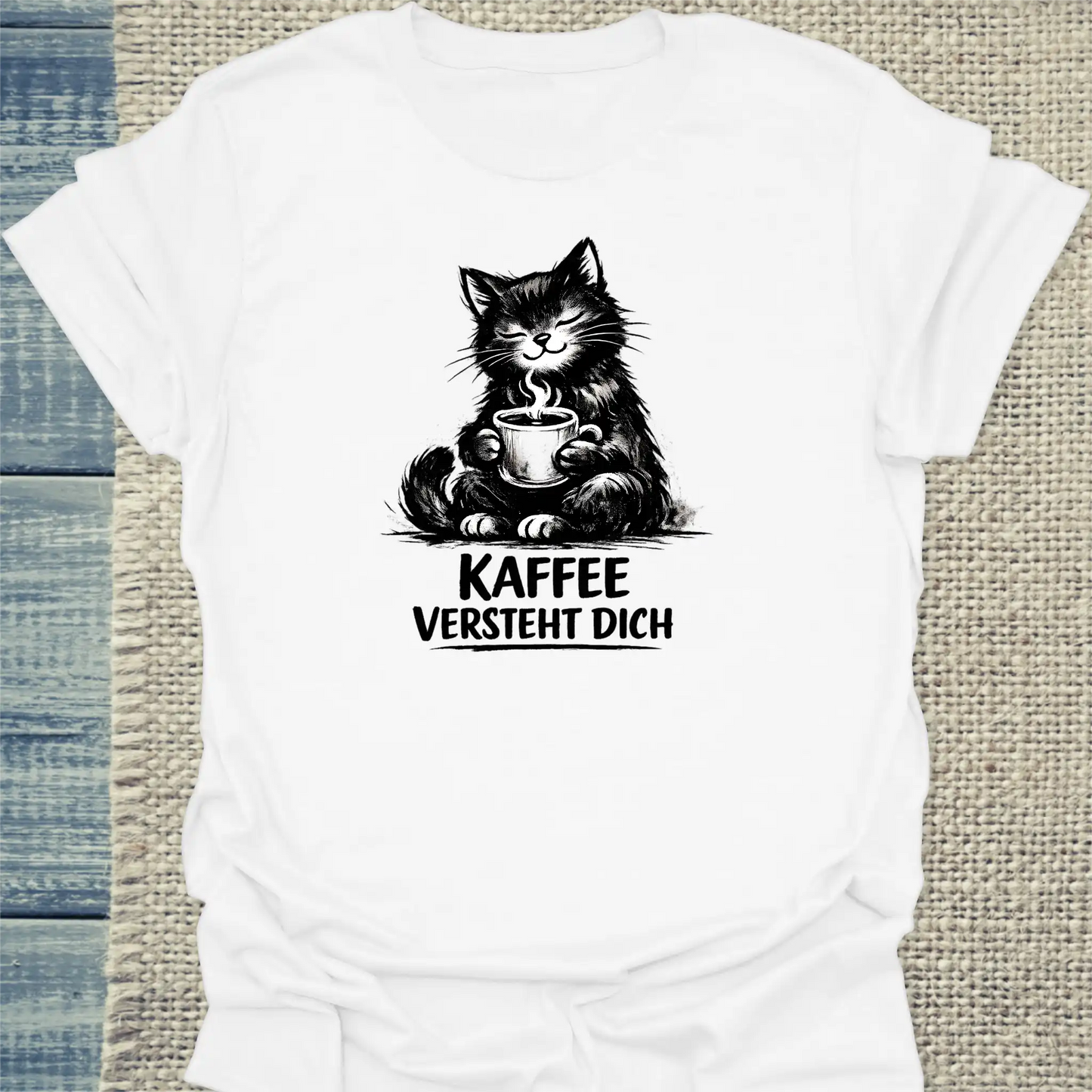 T-Shirt - Kaffee versteht Dich - Unisex - Katze & Kaffee Weiß