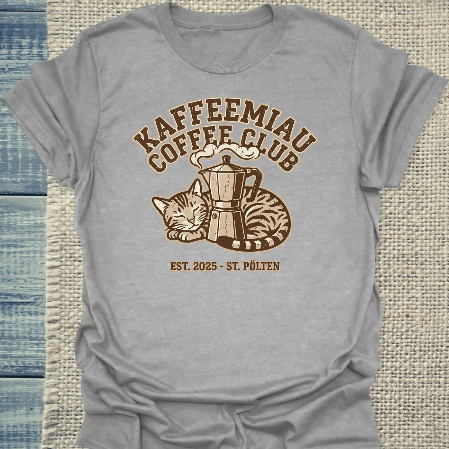T-Shirt - KaffeeMiau Coffee Club - Unisex - Katze, Kaffee, KaffeeMiau Grau