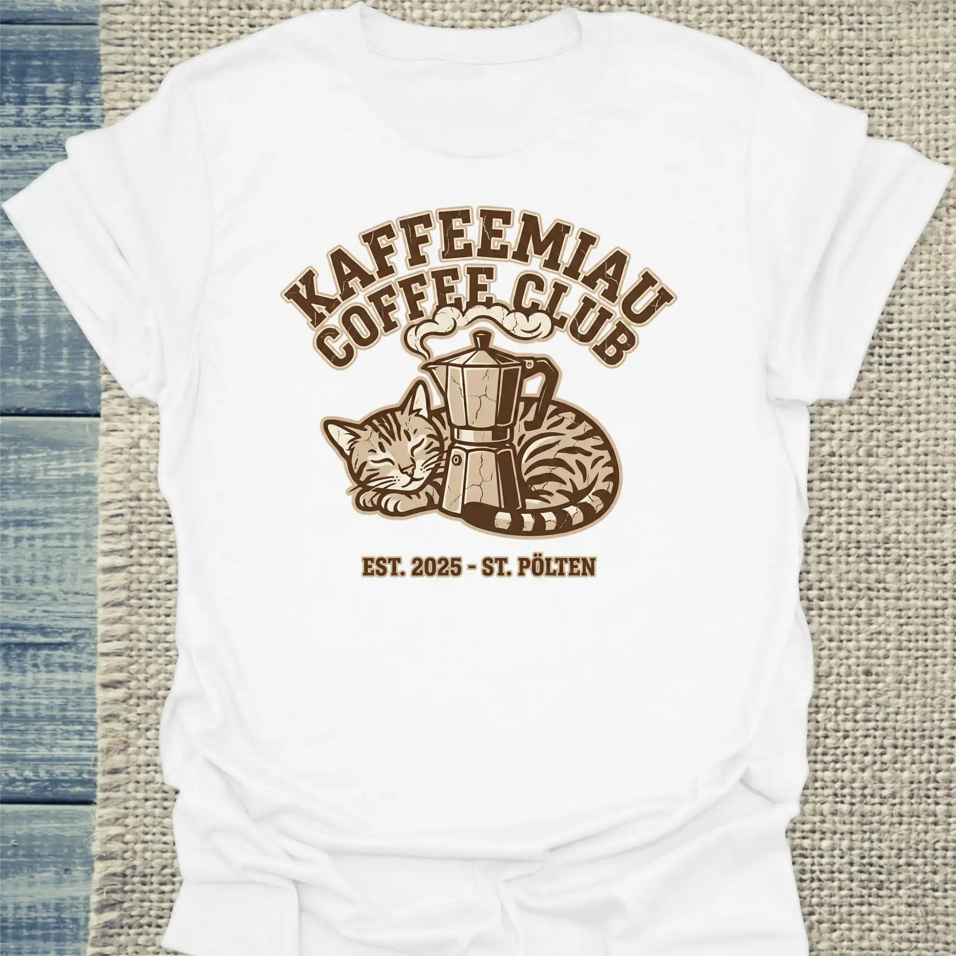 T-Shirt - KaffeeMiau Coffee Club - Unisex - Katze, Kaffee, KaffeeMiau Weiß