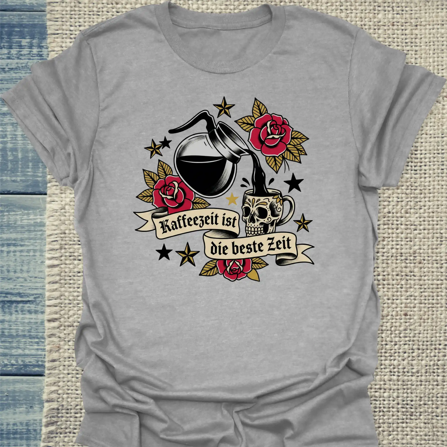 T-Shirt - Kaffeezeit ist die beste Zeit - Unisex - Kaffee Grau