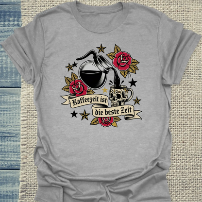 T-Shirt - Kaffeezeit ist die beste Zeit - Unisex - Kaffee Grau
