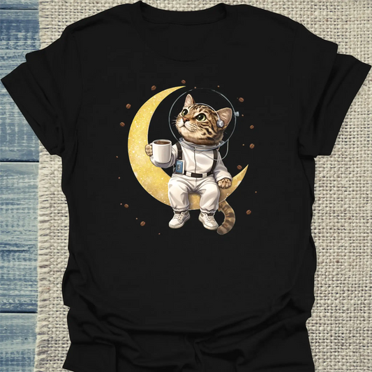 T-Shirt - Katze am Mond - Unisex - Katze Schwarz