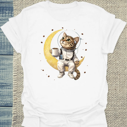 T-Shirt - Katze am Mond - Unisex - Katze Weiß