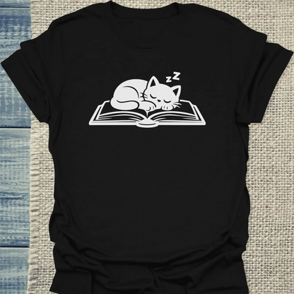 T-Shirt - Katze auf Buch - Unisex - Katze Schwarz