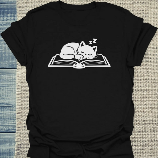 T-Shirt - Katze auf Buch - Unisex - Katze Schwarz
