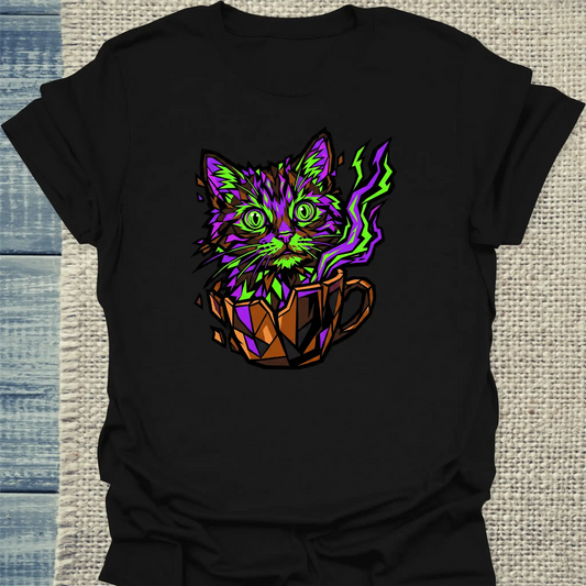 T-Shirt - Katze im Kaffee - Unisex - Katze Schwarz
