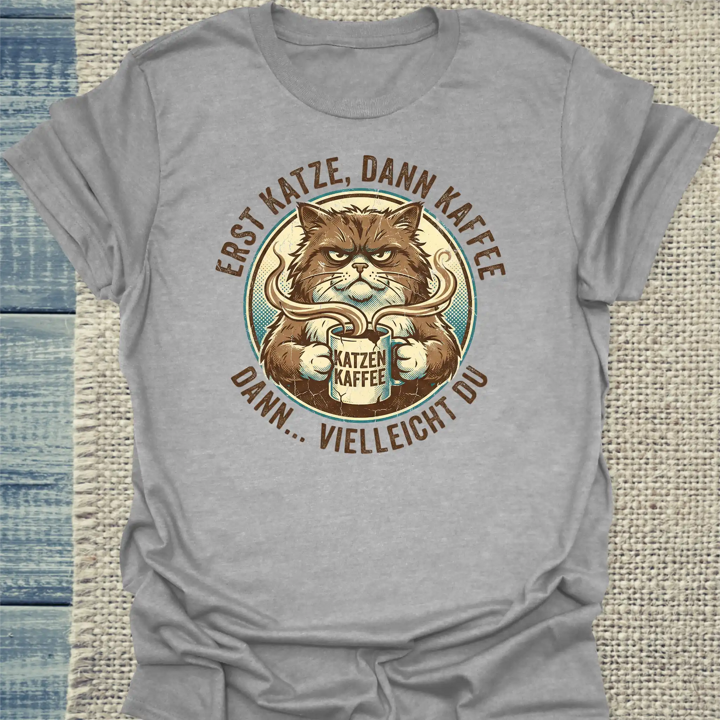 T-Shirt - Katze Kaffee Du - Unisex - Katze & Kaffee Grau
