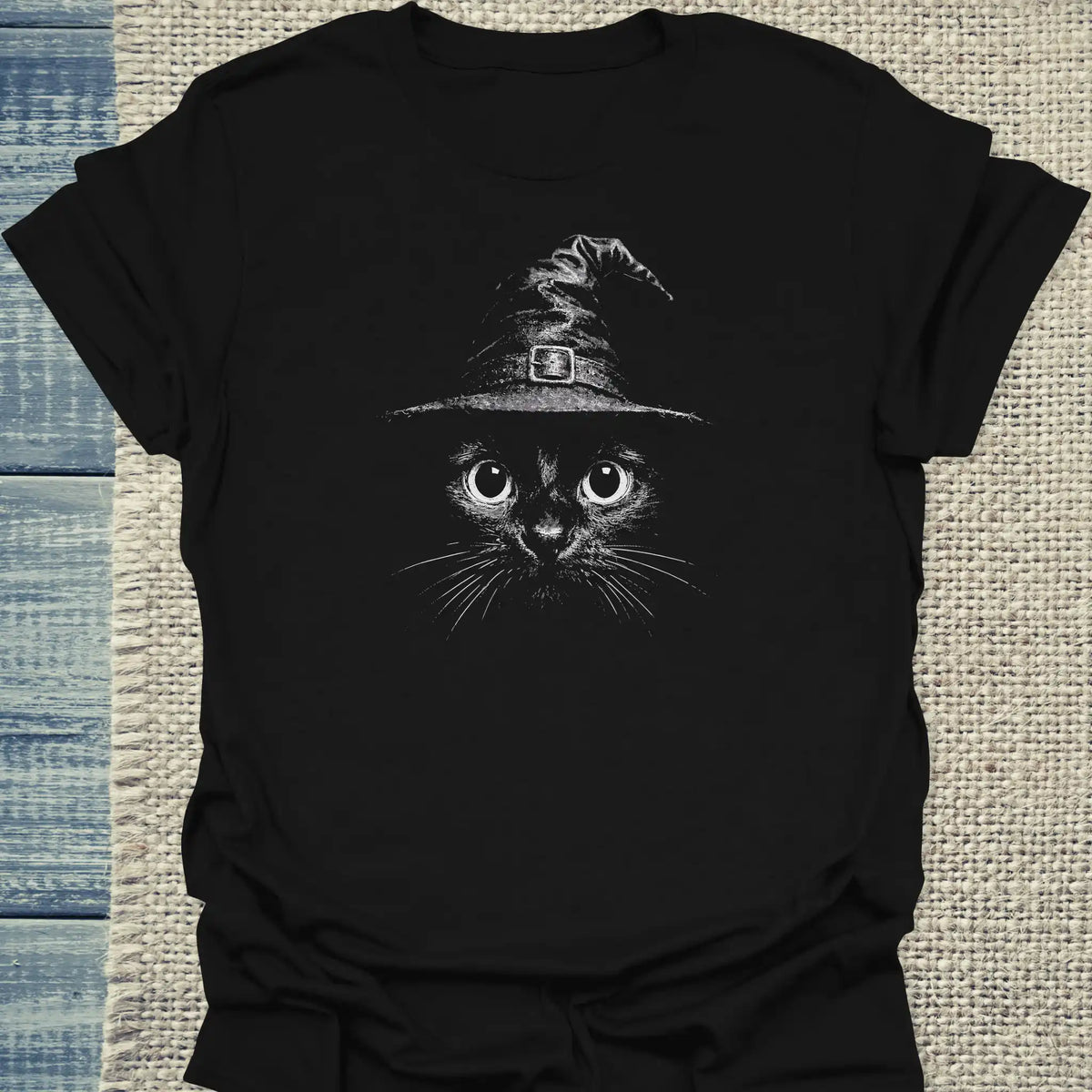 T-Shirt - Katze mit Hexenhut - Unisex - Katze, Halloween Schwarz