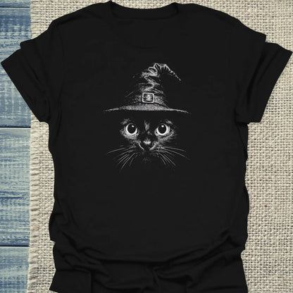 T-Shirt - Katze mit Hexenhut - Unisex - Katze, Halloween Schwarz