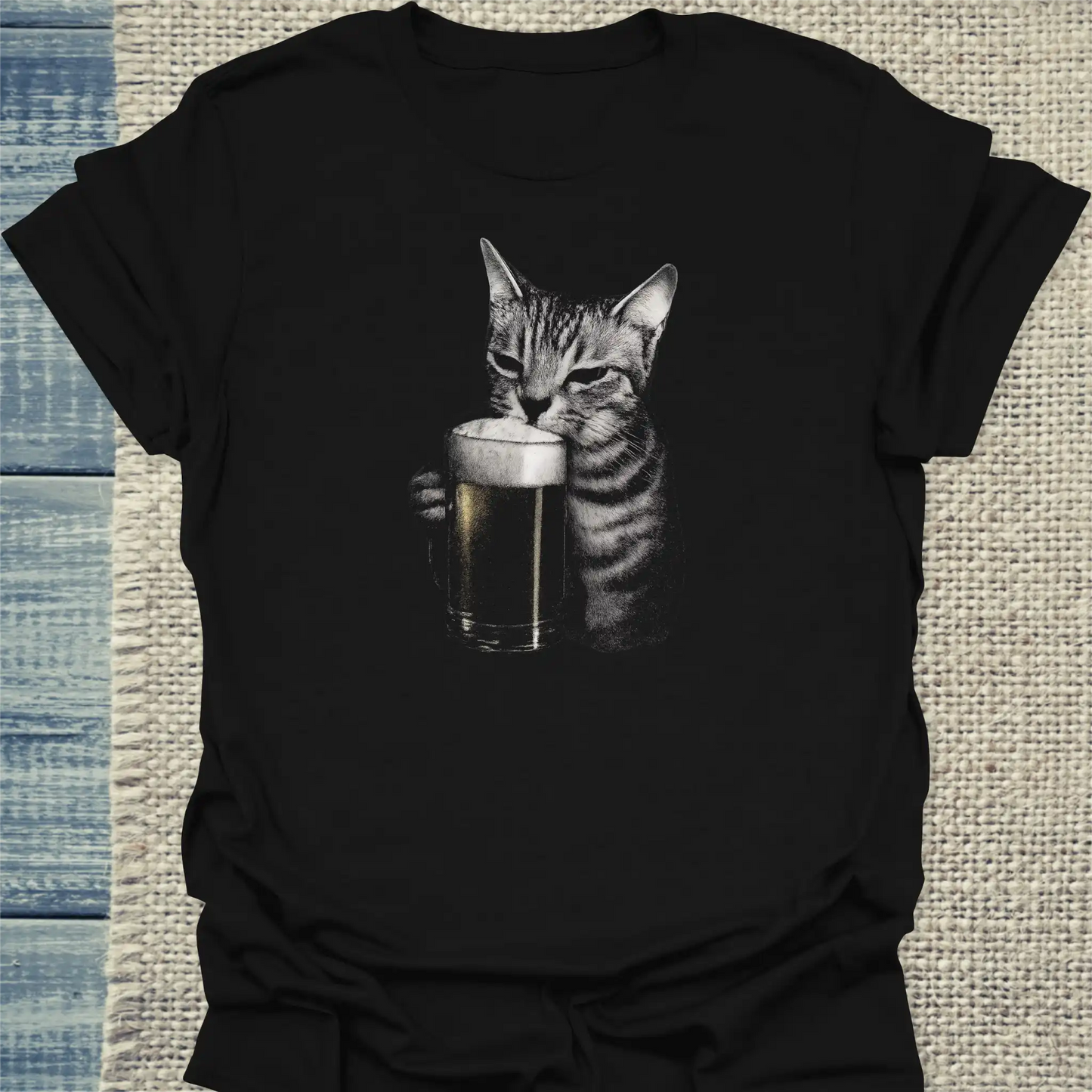 T-Shirt - Katze trinkt Bier - Unisex - Katze Schwarz