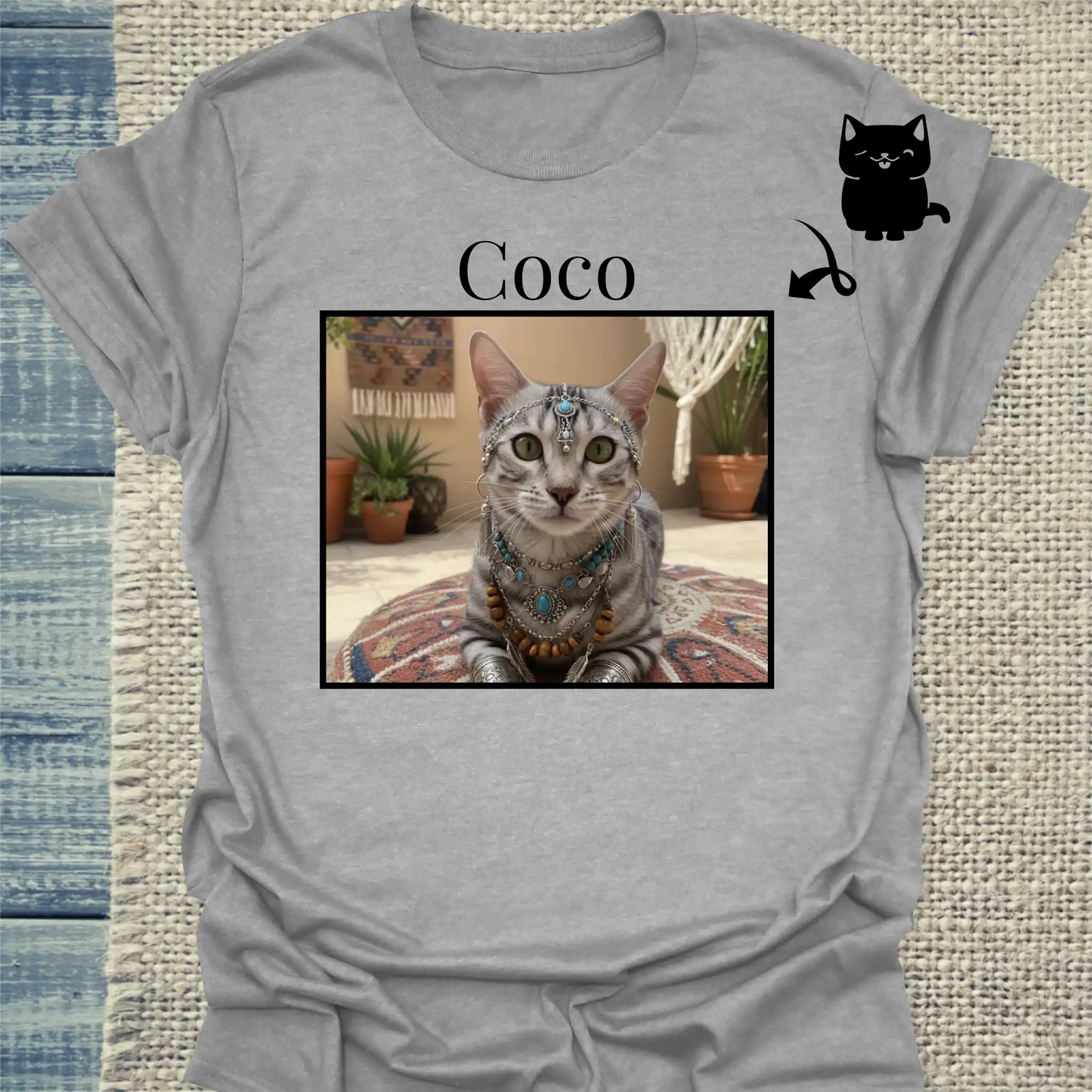 T-Shirt - Katze und Name - Unisex - Katze, Personalisiert Grau