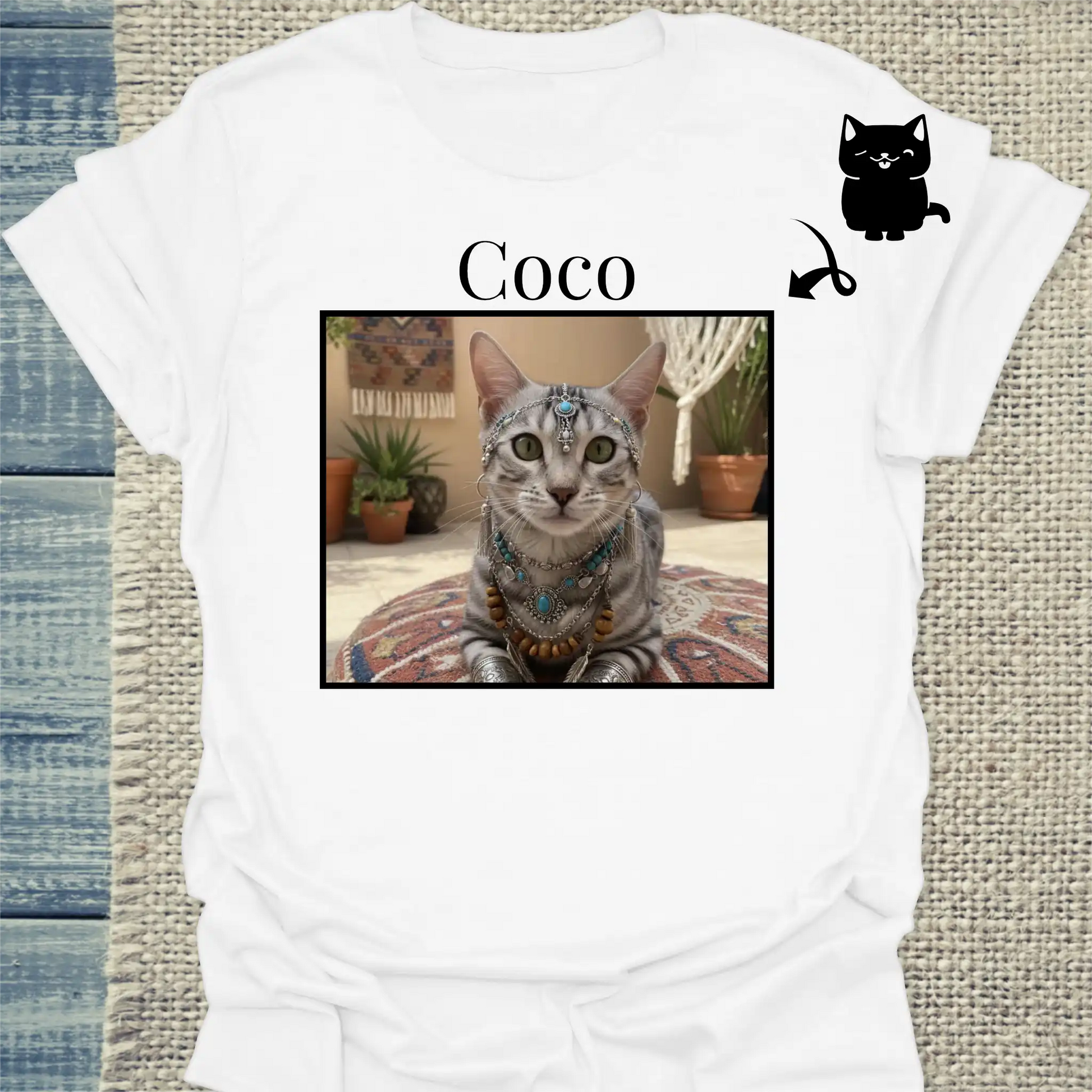 T-Shirt - Katze und Name - Unisex - Katze, Personalisiert Weiß