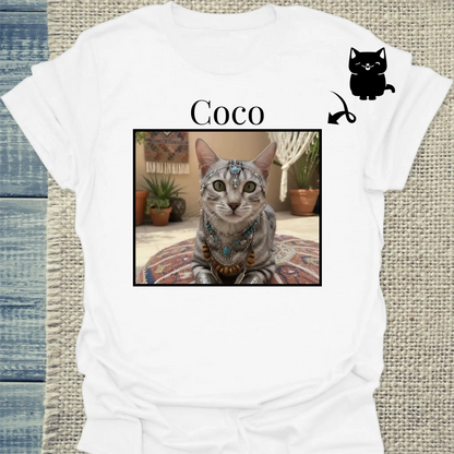 T-Shirt - Katze und Name - Unisex - Katze, Personalisiert Weiß