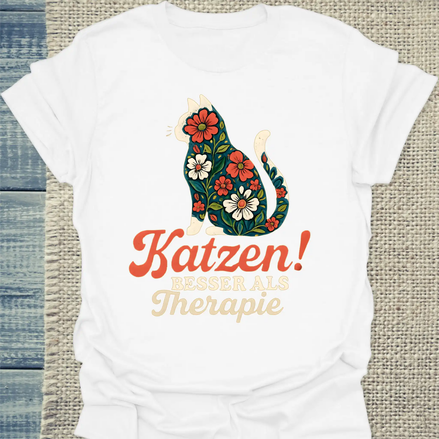 T-Shirt - Katzen! Besser als Therapie - Unisex - Katze Weiß