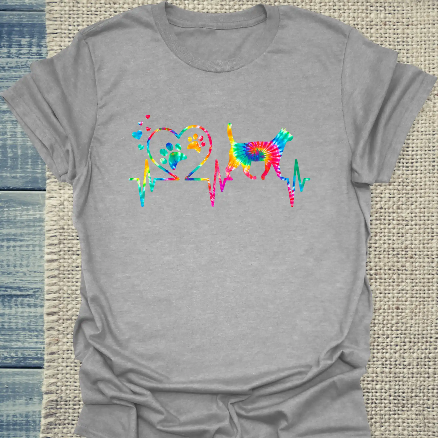 T-Shirt - Katzen Herzschlag - Unisex - Katze Grau