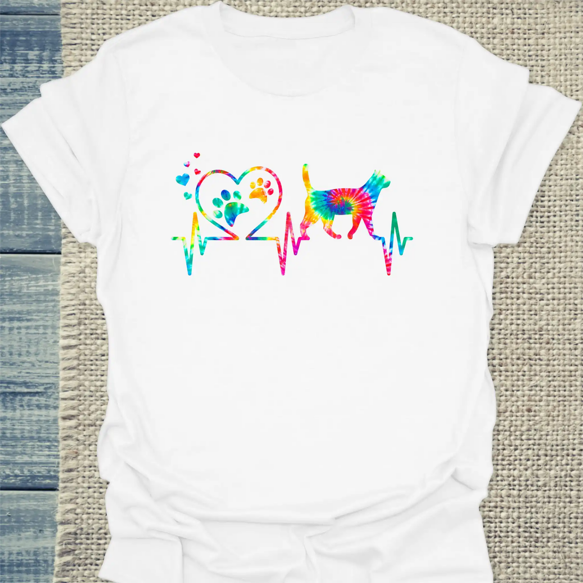 T-Shirt - Katzen Herzschlag - Unisex - Katze Weiß
