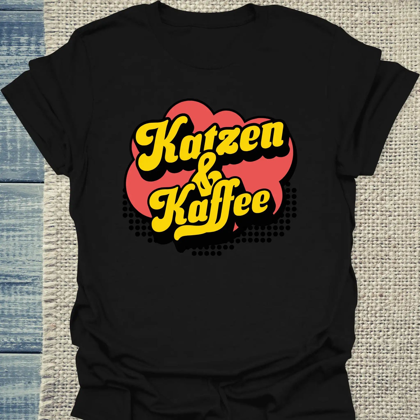 T-Shirt - Katzen & Kaffee - Retro - Unisex - Katze & Kaffee Schwarz