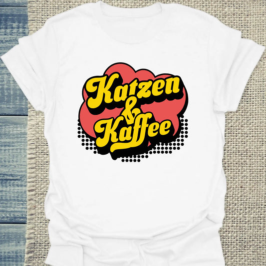 T-Shirt - Katzen & Kaffee - Retro - Unisex - Katze & Kaffee Weiß