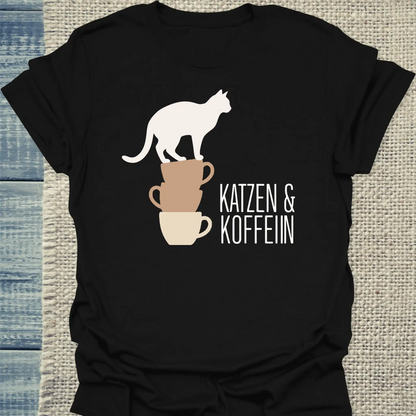 T-Shirt - Katzen & Koffein - Unisex - Katze & Kaffee Schwarz