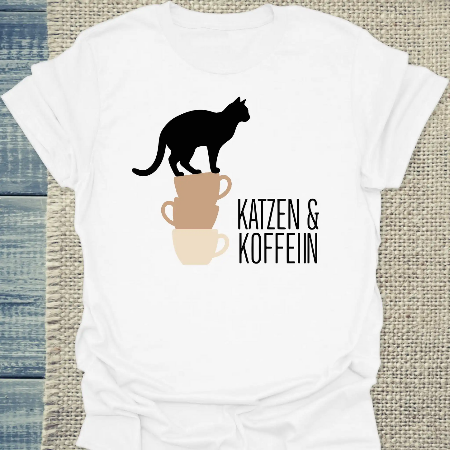T-Shirt - Katzen & Koffein - Unisex - Katze & Kaffee Weiß
