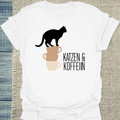 T-Shirt - Katzen & Koffein - Unisex - Katze & Kaffee Weiß